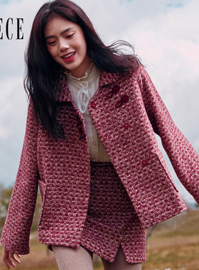 Oece冬装新款女装复古文艺减龄短款羊毛呢子大衣秋冬毛呢外套