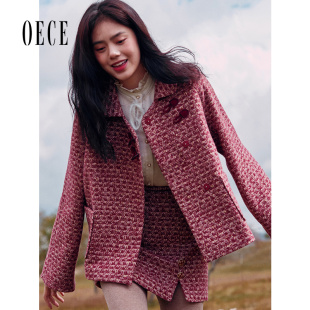 Oece冬装新款女装复古文艺减龄短款羊毛呢子大衣秋冬毛呢外套