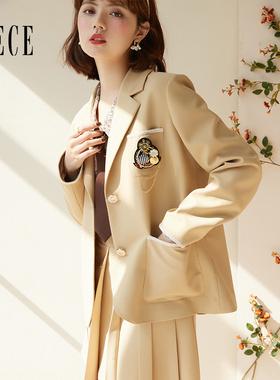 Oece炸街小西装外套春秋新款女装设计感小众黄色西服