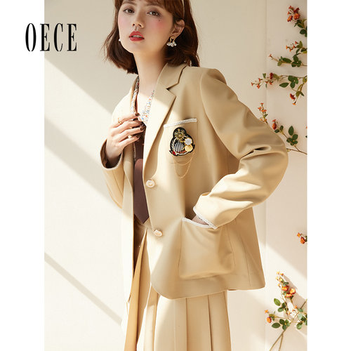 Oece炸街小西装外套春秋新款女装设计感小众黄色西服