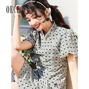 Oece旗袍式连衣裙春夏季新款女复古法众裙子气质裙