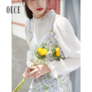 雪纺纱长袖 Oece春秋装 花边立领衬衫 小女法式 上衣 女装