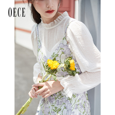 法式花边立领衬衫雪纺纱长袖上衣