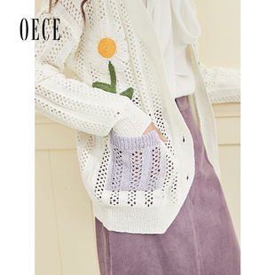 Oece秋装新款女装 娃娃脸女孩元气可爱减龄针织长袖开衫上衣