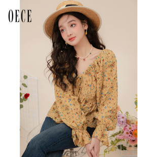 碎花上衣别致小衫 Oece设计感小众衬衫 法式 女新款 春装