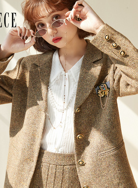 Oece小西装外套秋季新款女装复古通勤职业西服女士