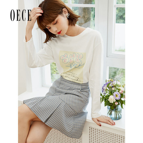 Oece复古格纹秋季法式小众半身裙