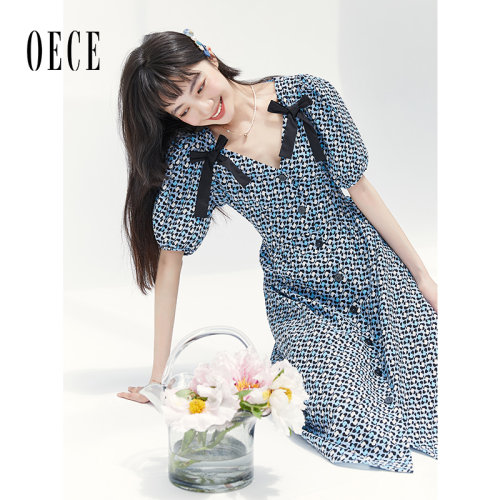 Oece复古碎花连衣裙2022春夏法式