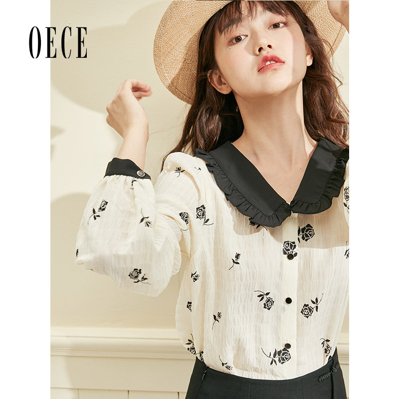 oece小碎花法式复古长袖女士衬衫