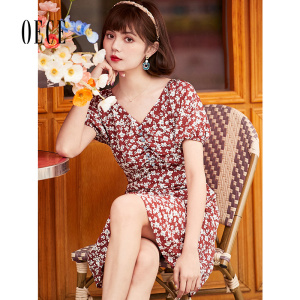 OeceV领碎花连衣裙夏装新款女装少女复古气质设计感显瘦裙子