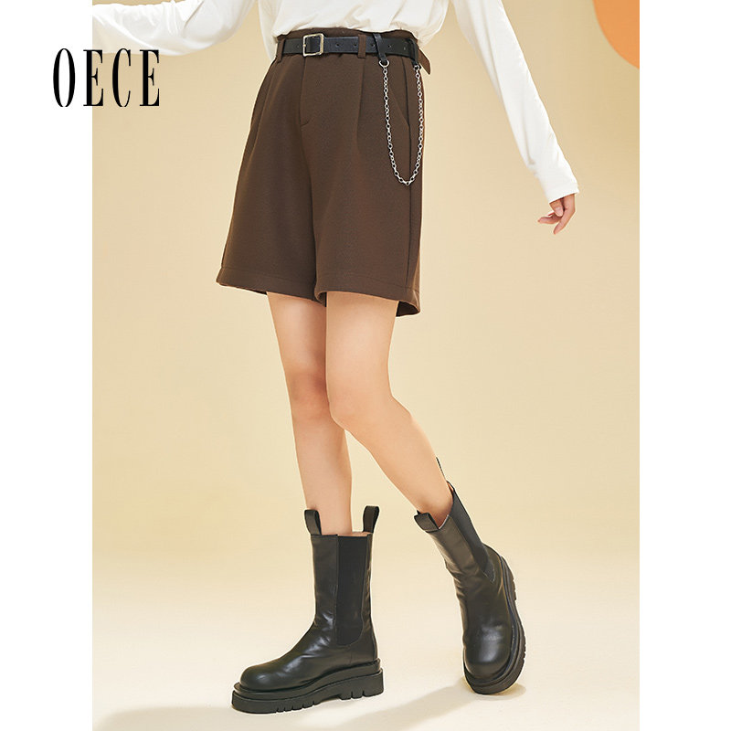 Oece复古英伦高腰修身百搭短裤
