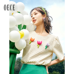 Oece韩系休闲上衣春夏新款女装复古女士衬衫春设计感小众小衫