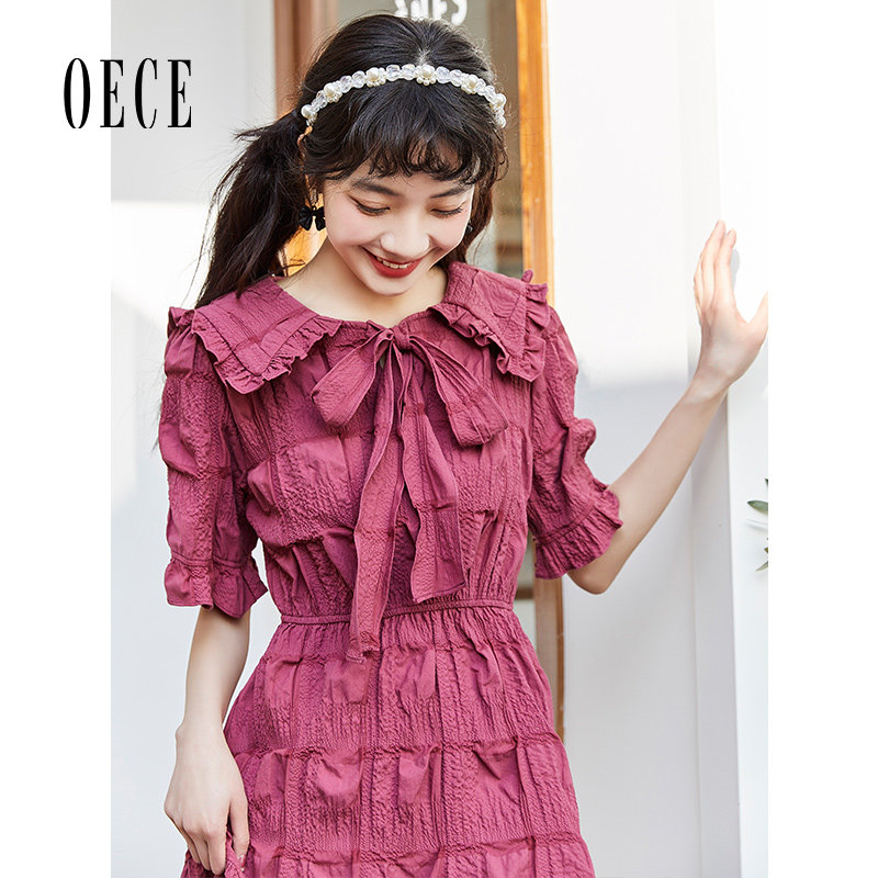 Oece设计感连衣裙夏装新款女装可可甜法式早春复古收腰裙子