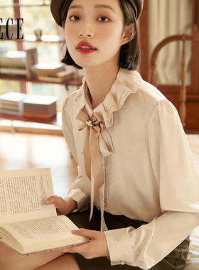 Oece复古设计感衬衫新款女装甜美小众衬衣春秋气质上衣