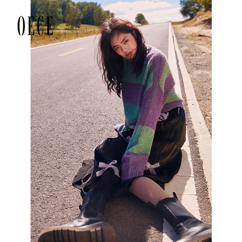 oece2020冬装少女法式修身蝴蝶结