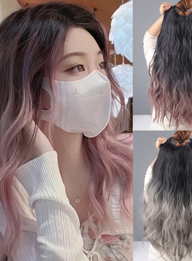 50cm辣妹巴黎画染假发接发片女V型一片式挑染渐变彩色挑染直发片