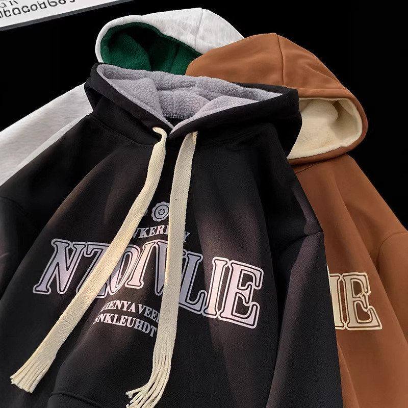 女款连帽毛羊羔卫衣上衣外套潮牌宽松重磅加绒加厚保暖男美式冬季