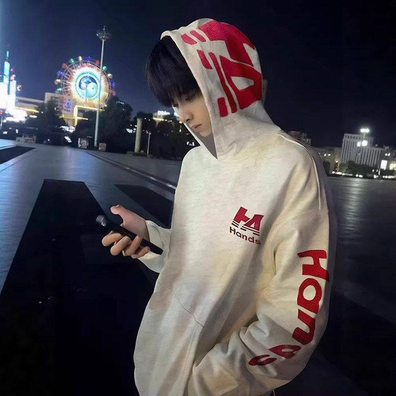 连帽情侣卫衣美式春秋外套复古上vibe冬季字母刺绣男女衣服高街风