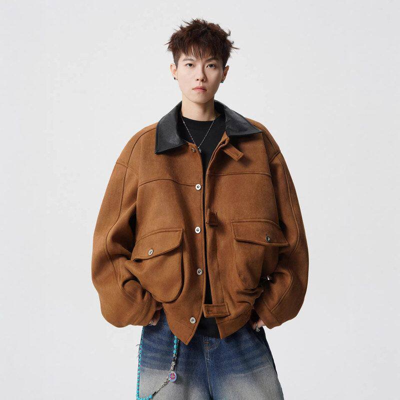 外套宽松古巴2026休闲冬季夹克加厚复男美式春秋麂皮潮牌翻领恩风