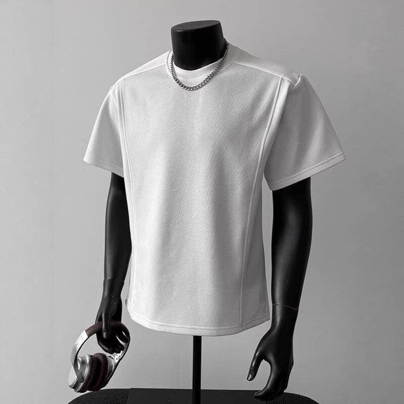 新款高级感拼接2026短袖夏季上衣男痞帅圆领男装挺阔正肩轻奢T恤