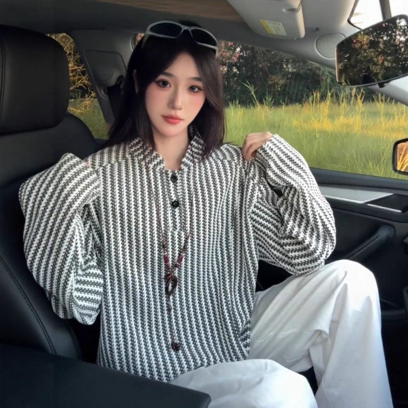 亨利领提花男条纹秋季香风美式