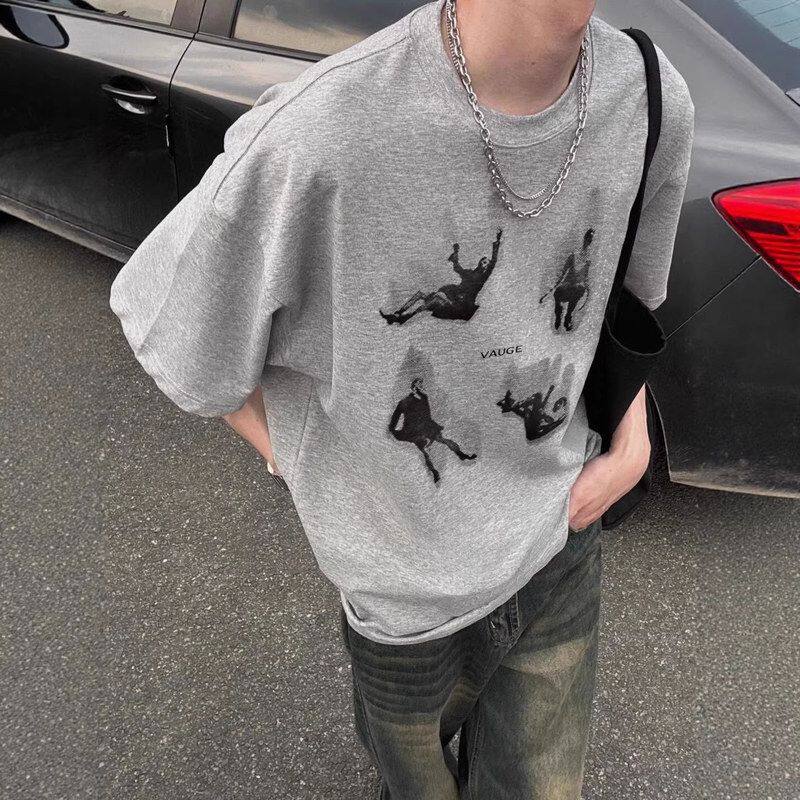 美式夏季t恤潮牌短袖纯棉重磅anfit男2026le灰色新款设计感c上衣