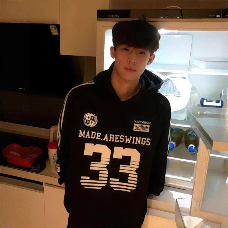 男款字母条纹连帽复古情侣oversize重磅卫衣美式硬挺帽衫秋冬外套