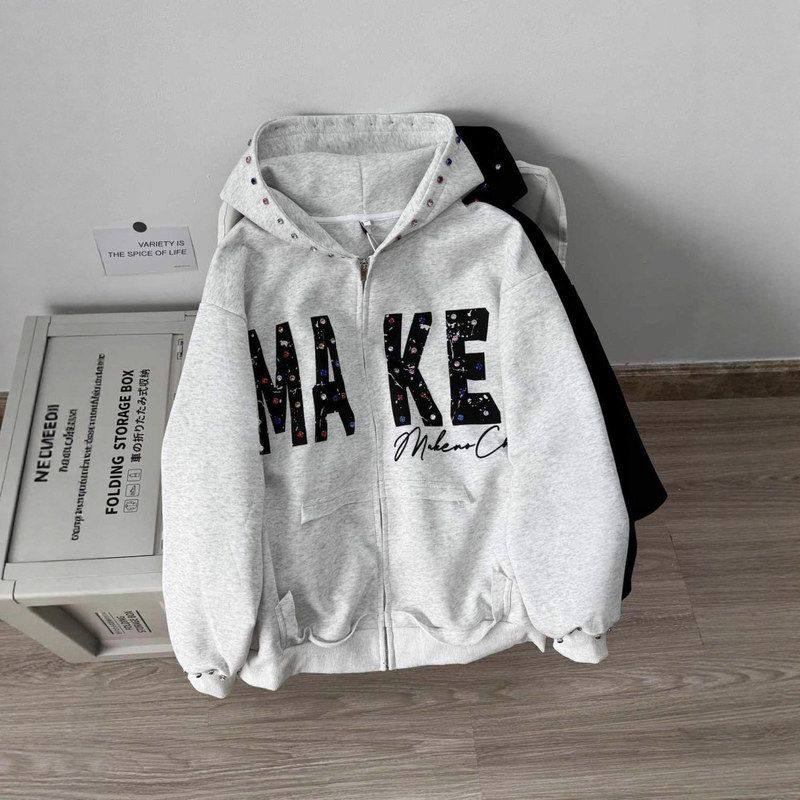 秋冬季字母印花特大码新款上衣开衫镶钻斤时尚欧美设计潮300卫衣