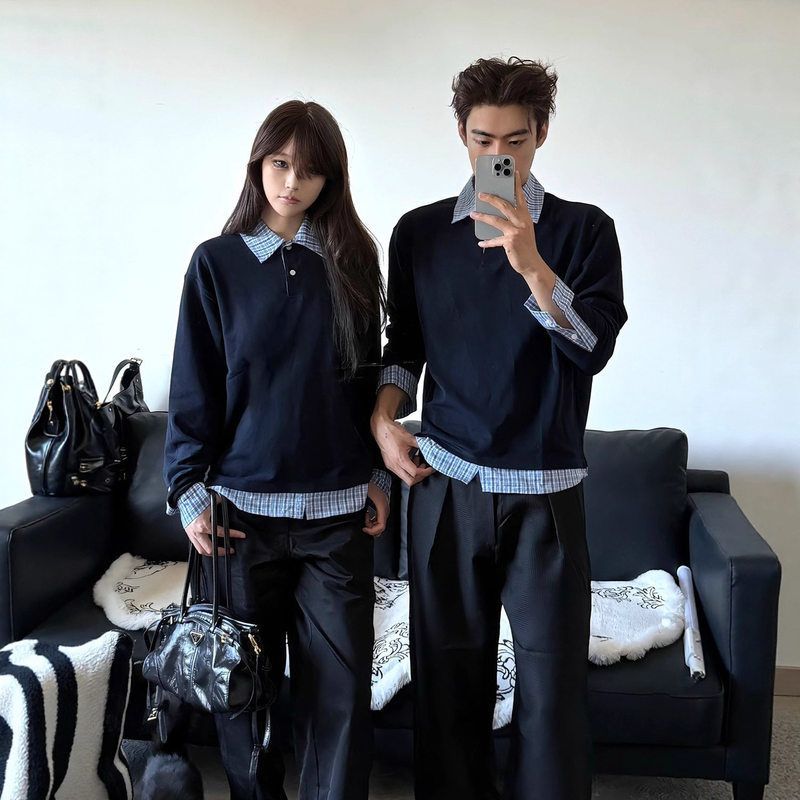 OLO女款卫衣情侣装假两件秋季