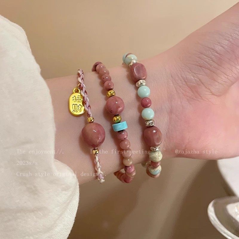 绳网批发石福牌可仿手链天然手饰红闺蜜手串调节女小众复古编织手