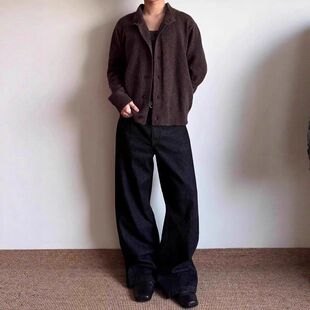 canfit风秋季咖色开衫le男款老钱针织衫外套半高级感毛衣混纺高领