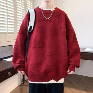 秋冬季加厚男青少年初中毛衣打底衫假两件针织衫潮牌高中学生宽松