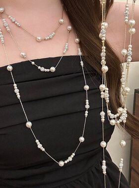 戴跨境毛衣链欧美串珠轻奢镶钻