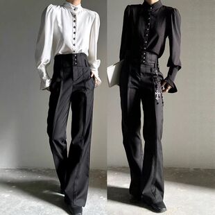 上衣设计感垂坠复古衬衫法式中性风衬衣立领宫廷风直供厂家感男女