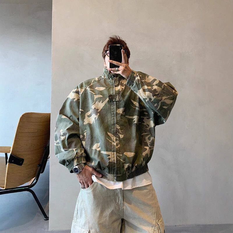 复古男迷彩棒球工装美式夹克服潮飞行员百搭新款外套秋季休闲宽松
