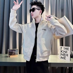 休闲秋冬季潮流上衣潮牌男装男士高级感夹克拼接2025痞帅外套新款