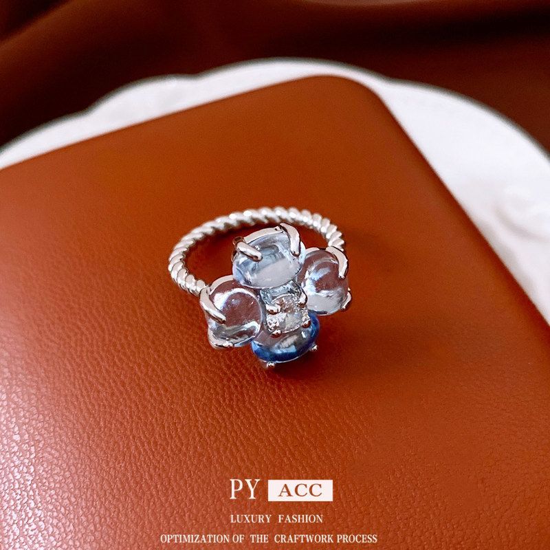 手饰花朵镶女小众食指戒指超闪戒开口轻奢风优雅百搭锆石时尚气质