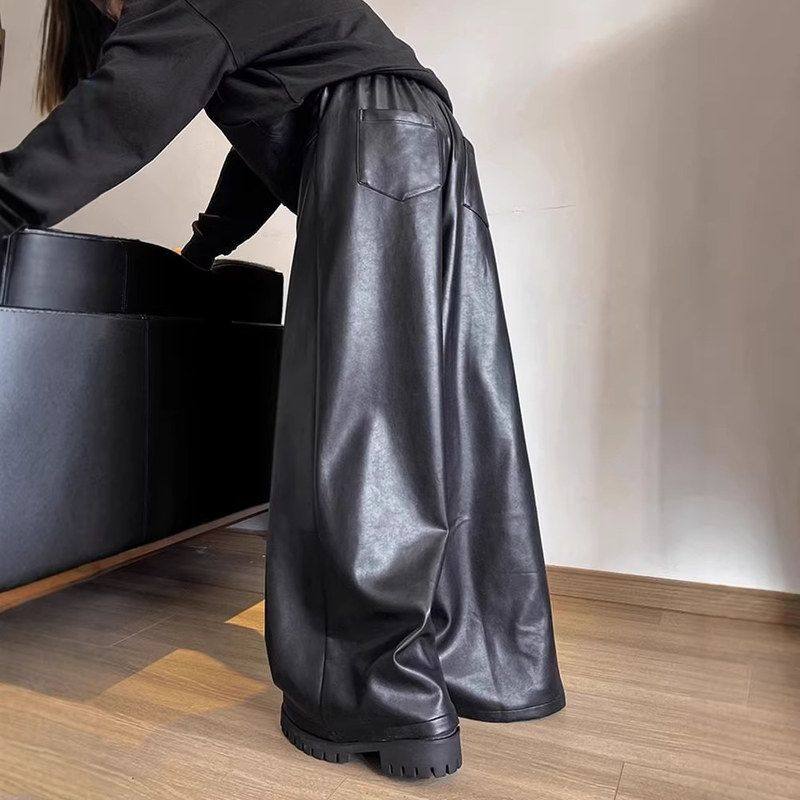 阔腿裤皮裤春秋设计感机车高级感PU男潮牌小众宽松美式休闲裤直筒,男装,皮裤,淘宝优惠券,粉丝福利购,淘宝优惠卷