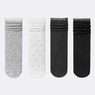 袜say 木耳纱边韩系小波点直板女袜透气中筒袜少女堆堆袜 春夏薄款