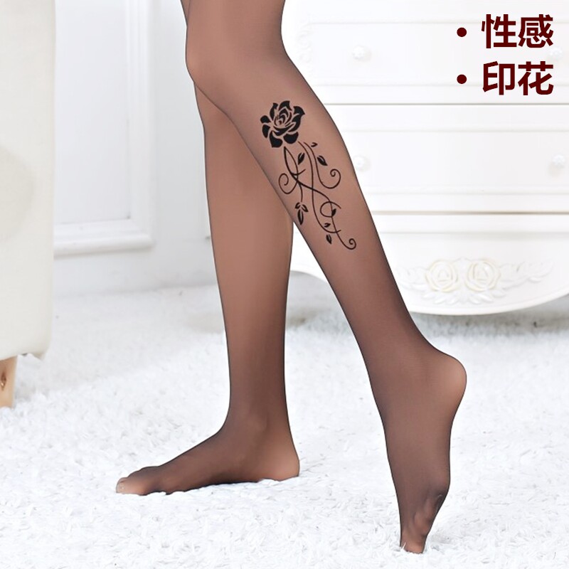 春秋冬加厚加绒假透肉打底裤外穿薄款丝袜黑透肤中厚提花连裤袜女