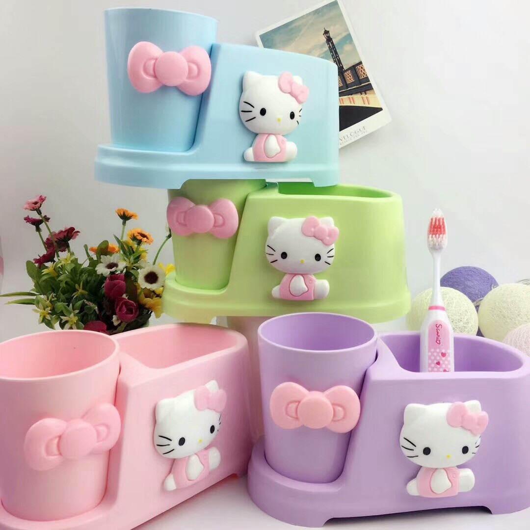 爱上刷牙 hellokitty单人牙刷洗面奶置物架 双人情侣亲子牙刷杯架