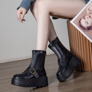 内增高马丁靴女厚底松糕靴百搭小个子冬季搭配裙子短裙的鞋子靴子