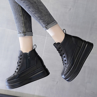 棉鞋 内增高马丁靴女2024年冬季 加绒厚底松糕10cm高帮侧拉链运动鞋