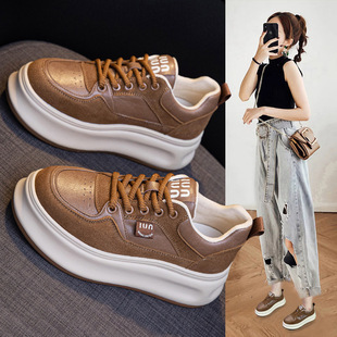 厚底板鞋女2024秋季新品百搭休闲运动鞋真皮舒适搭配裙子的鞋子潮