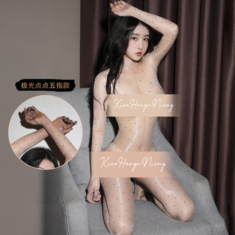 极光点点1D性感长袖五指女士连身衣全身波点全透明无痕开档连体袜