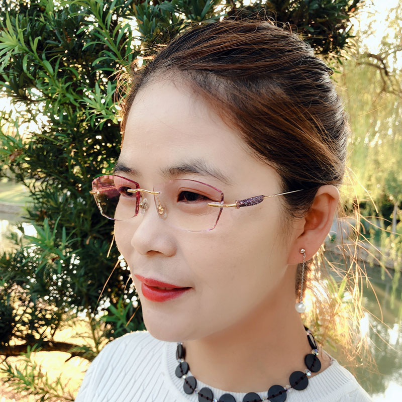 近视眼镜架眼镜框纯钛切边镶钻眼镜定制女无框成品近视眼睛43034