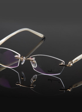 超轻无框镶钻钻石切边眼镜架防蓝光近视眼镜框架眼睛女款58062