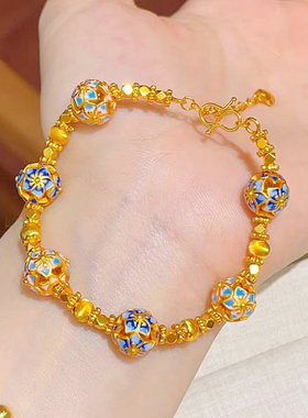 珐琅彩紫金花球转运珠手链女越南沙金猫眼珠蹦迪珠串珠手链送女友