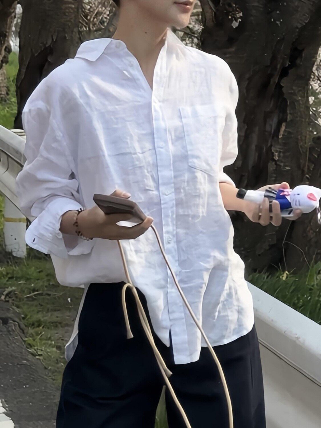 26春夏新拉夫战马大码上衣大刺绣口袋亚麻中长款宽松衬衫男女同款