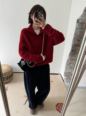 25秋冬新款Cor婴儿羊驼毛半襟衫套头长袖保暖软糯羊毛上衣女毛衣